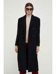 Pinko palton de lana culoarea negru, de tranzitie, cu doua randuri de nasturi