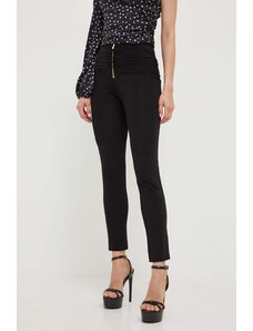 Pinko pantaloni femei, culoarea negru, mulata, medium waist