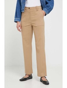 Weekend Max Mara pantaloni femei, culoarea maro, drept, high waist