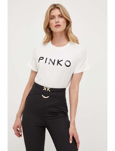 Pinko tricou din bumbac culoarea bej