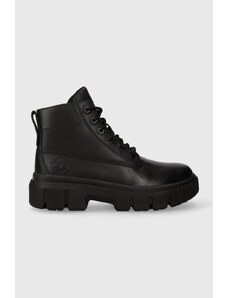 Timberland bocanci de piele Greyfield Leather Boot femei, culoarea negru, cu toc plat, TB0A5ZDR0011