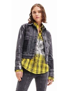 Desigual geaca jeans femei, culoarea gri, de tranzitie