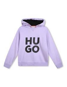 HUGO bluza copii culoarea violet, cu glugă, cu imprimeu