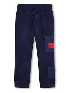 HUGO pantaloni de trening din bumbac pentru copii culoarea albastru marin, modelator