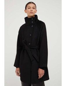 Bruuns Bazaar palton din lana culoarea negru, de tranzitie