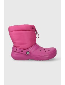Crocs cizme de iarna copii Classic Lined Neo Puff culoarea roz