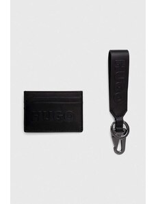 HUGO card holder din piele si breloc culoarea negru