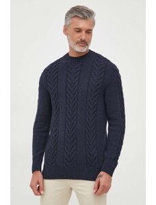 Barbour pulover din amestec de lana barbati, culoarea albastru marin
