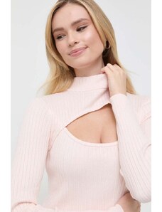 Guess pulover femei, culoarea roz, light, cu turtleneck