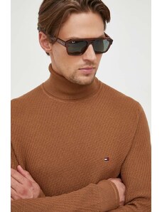 Tommy Hilfiger pulover de bumbac culoarea maro, cu guler