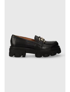 Charles Footwear mocasini de piele Vloglola femei, culoarea negru, cu platforma, Vloglola.Loafer.Black