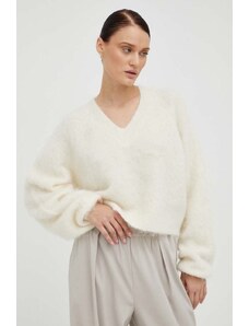 Gestuz pulover de lana femei, culoarea bej, călduros