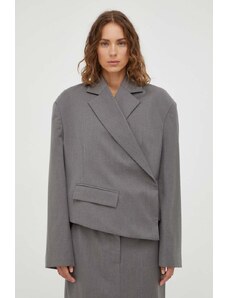 Remain sacou din lana culoarea gri, oversize, neted