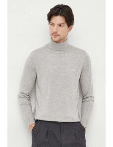 Guess pulover din amestec de mătase culoarea gri, light, cu guler