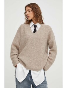 Gestuz pulover de lana femei, culoarea bej