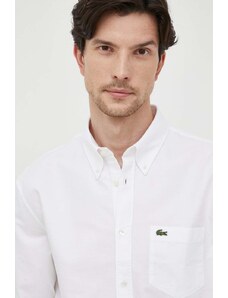 Lacoste cămașă din bumbac bărbați, culoarea alb, cu guler button-down, regular