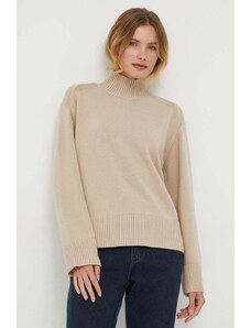 Tommy Hilfiger pulover din amestec de lână femei, culoarea bej, cu turtleneck WW0WW39903