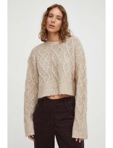 Remain pulover de lana femei, culoarea bej, light