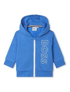 BOSS bluza bebe culoarea albastru marin, cu glugă, cu imprimeu