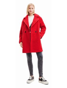 Desigual palton femei, culoarea rosu, de tranzitie, cu doua randuri de nasturi