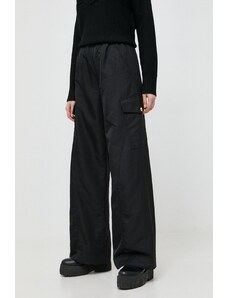 Pinko pantaloni femei, culoarea negru, lat, high waist