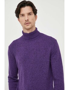 United Colors of Benetton pulover din amestec de lana barbati, culoarea violet, light, cu guler
