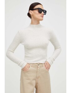 Drykorn pulover de lana femei, culoarea bej, cu turtleneck