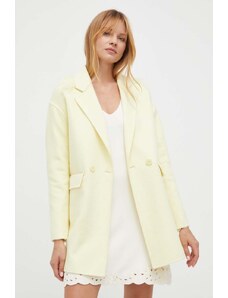 Twinset palton de lana culoarea galben, de tranzitie, cu doua randuri de nasturi