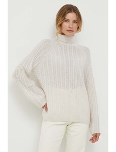 Tommy Hilfiger pulover de lână femei, culoarea bej, light, cu guler WW0WW39904
