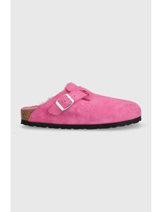 Birkenstock papuci din piele intoarsa Boston femei, culoarea roz, 1025552