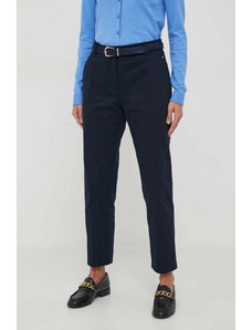 Tommy Hilfiger pantaloni femei, culoarea albastru marin, drept, high waist