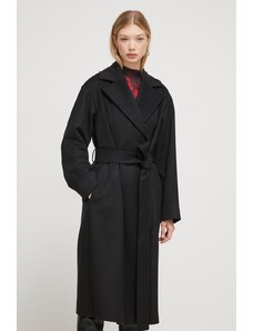 HUGO palton de lana culoarea negru, de tranzitie