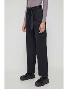 Abercrombie & Fitch pantaloni femei, culoarea negru, lat, high waist