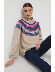 Superdry pulover femei, culoarea bej, cu turtleneck