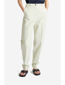 Wood Wood pantaloni din amestec de in Courtney Mini Stripe Trousers culoarea verde, drept, high waist 12211600.5291-PASTELG