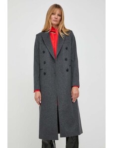 Victoria Beckham palton de lana culoarea gri, de tranzitie, cu doua randuri de nasturi