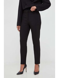Twinset pantaloni femei, culoarea negru, drept, high waist