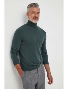United Colors of Benetton pulover de lana barbati, culoarea verde, light, cu guler