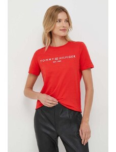 Tommy Hilfiger tricou din bumbac femei, culoarea roșu WW0WW40276