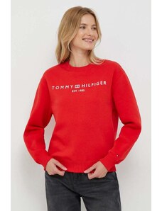 Tommy Hilfiger bluză femei, culoarea roșu, cu imprimeu WW0WW39791