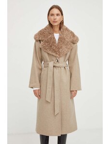 Bruuns Bazaar palton din lana culoarea bej, de tranzitie, oversize