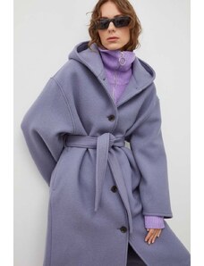 Samsoe Samsoe palton de lână culoarea violet, de tranziție, oversize