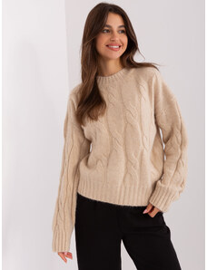 Fashionhunters Light beige classic sweater with cables