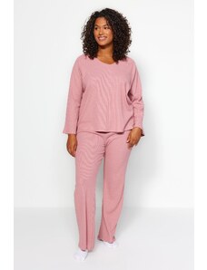 Trendyol Curve Pale Pink Ribbed Knitted Two Piece Set