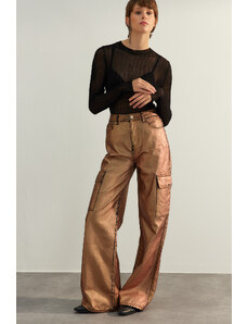 Trendyol Limited Edition Bronze Wide Leg Shiny Print Jeans