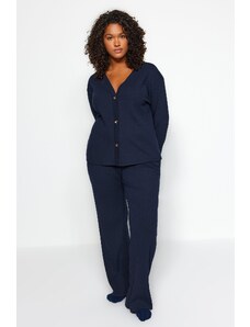 Trendyol Curve Navy Blue Ribbed Knitted Two Piece Set