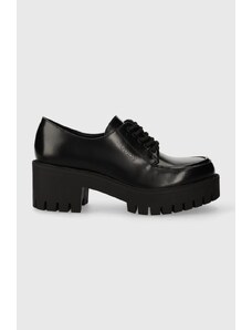 Guess pantofi de piele WACIE femei, culoarea negru, cu platforma, FL8WAE LEA14