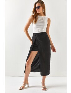 Olalook Women's Black 2-Piece Linen Skirt with Accessory Detail