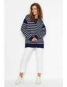 Trendyol bleumarin confortabil potrivire dungi tricotaje pulover