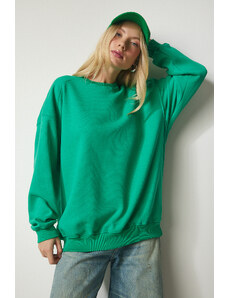 Happiness İstanbul Women's Green Shark Oversized Sweatshirt